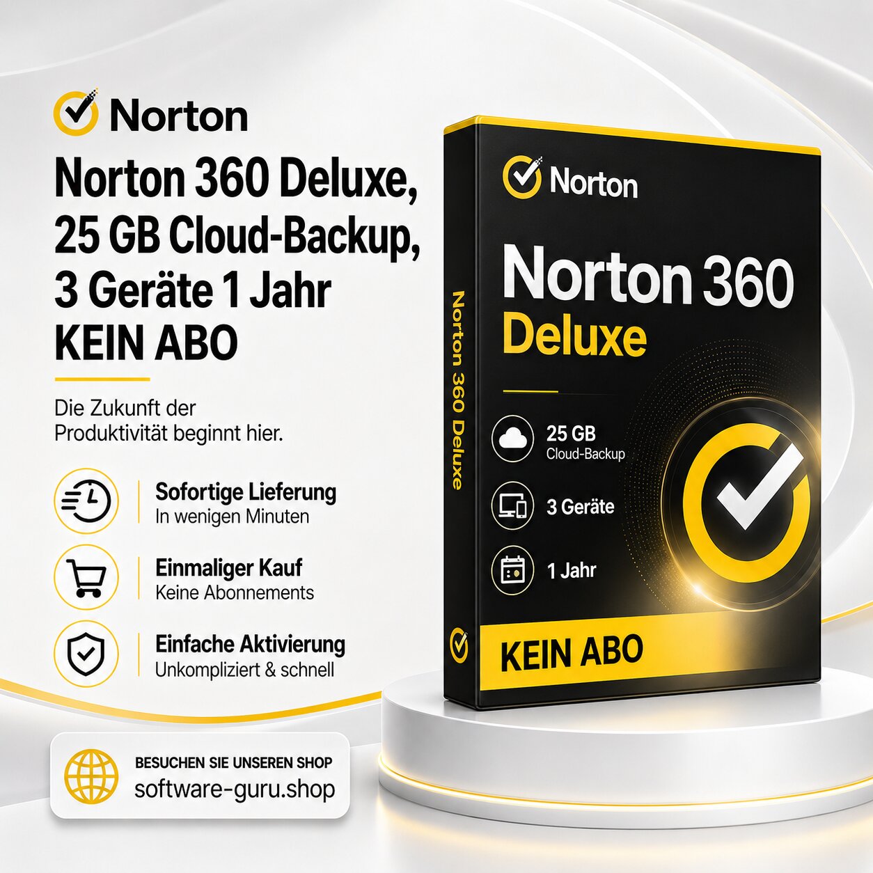 Norton 360 Deluxe, 25 GB Cloud-Backup, 3 Geräte 1 Jahr KEIN ABO