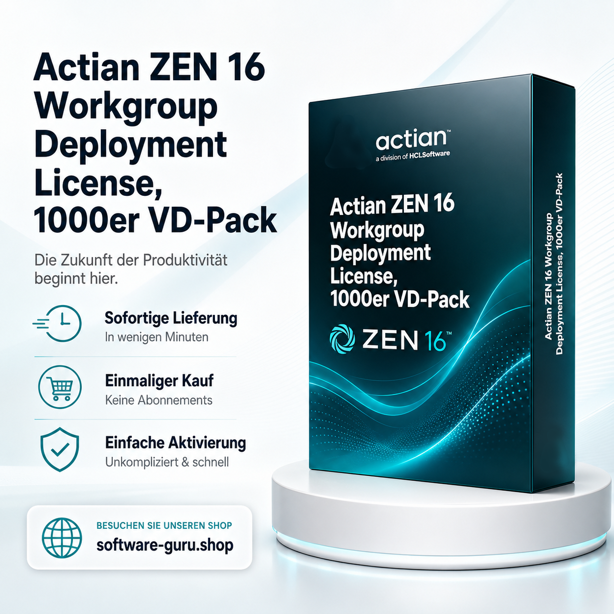Actian ZEN 16 Workgroup Deployment License, 1000er VD-Pack