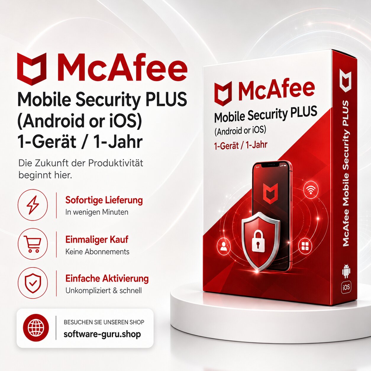 McAfee Mobile Security PLUS (Android or iOS) 1-Gerät / 1-Jahr